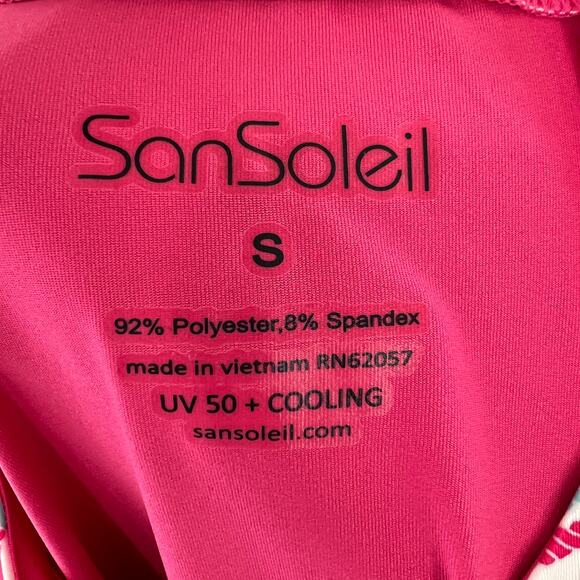 SANSOLEIL SolCool Pink White Long Sleeve Partial Zip Mock Neck Stretch Top Sz S - Picture 7 of 8